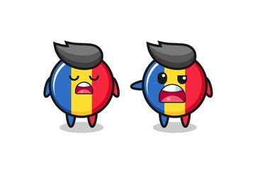 illustration of the argue between two cute romania flag badge characters