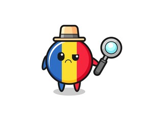 the mascot of cute romania flag badge as a detective