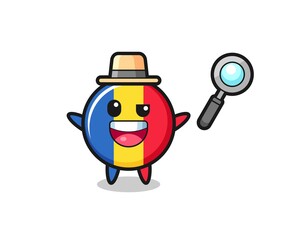 Fototapeta premium illustration of the romania flag badge mascot as a detective who manages to solve a case