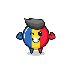 the muscular romania flag badge character is posing showing his muscles