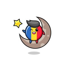 illustration of romania flag badge cartoon sitting on the half moon