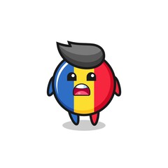 romania flag badge illustration with apologizing expression, saying I am sorry
