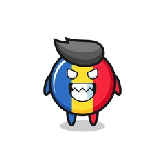 evil expression of the romania flag badge cute mascot character