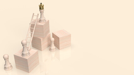 The chess and stair on wood cube for business concept 3d rendering.