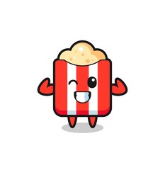 the muscular popcorn character is posing showing his muscles