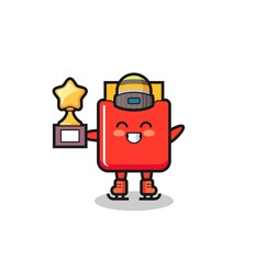 french fries cartoon as an ice skating player hold winner trophy