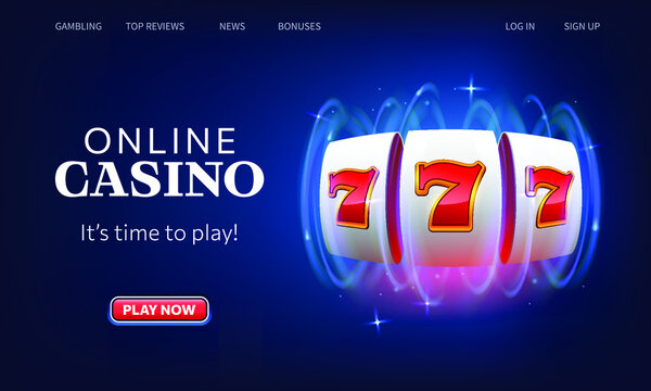 Winning slot machine vector illustration. Casino online landing page. Website homepage interface UI template. Landing web page, concept hero header.