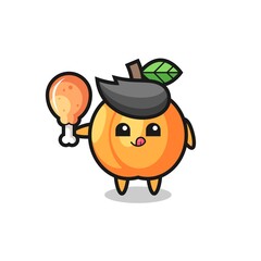 apricot cute mascot is eating a fried chicken