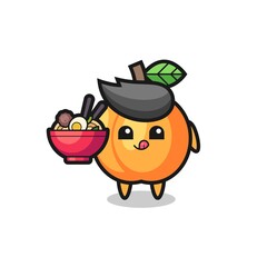 cute apricot character eating noodles