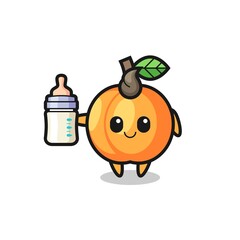 baby apricot cartoon character with milk bottle