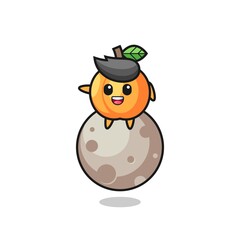 illustration of apricot cartoon sitting on the moon
