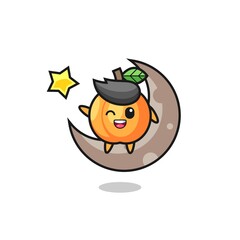 illustration of apricot cartoon sitting on the half moon