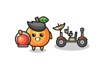the cute apricot as astronaut with a lunar rover