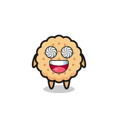 cute round biscuits character with hypnotized eyes