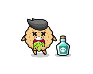 illustration of an round biscuits character vomiting due to poisoning