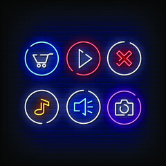 Button Symbol Neon Signs Style Text Vector