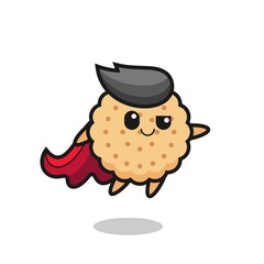 cute round biscuits superhero character is flying