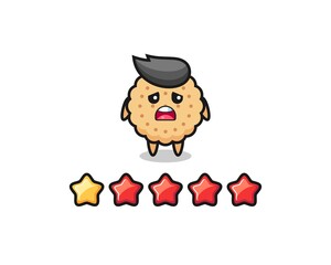 the illustration of customer bad rating, round biscuits cute character with 1 star