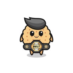the MMA fighter round biscuits mascot with a belt