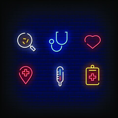 Hospital Symbol Neon Signs Style Text Vector