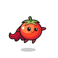cute tomatoes superhero character is flying