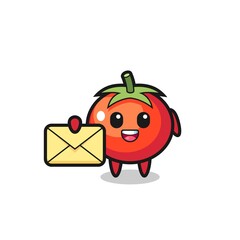 cartoon illustration of tomatoes holding a yellow letter