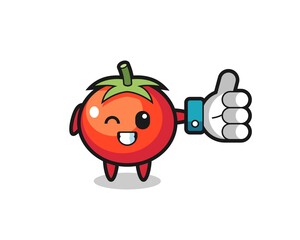 cute tomatoes with social media thumbs up symbol