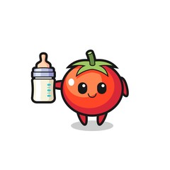 baby tomatoes cartoon character with milk bottle