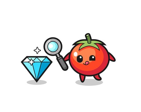 tomatoes mascot is checking the authenticity of a diamond © heriyusuf