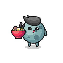 Fototapeta premium cute asteroid character eating noodles