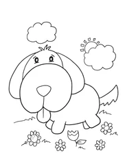 Gordijnen Schattige puppy hond vectorillustratie kleurboek pagina kunst © Blue Foliage