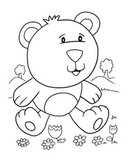 cute teddy bear coloring book page vector illustration art