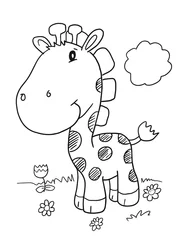 Papier Peint photo Lavable Dessin animé Animaux Safari Girafe Mignon Coloriage Illustration Vectorielle Art
