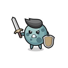 Fototapeta premium cute asteroid soldier fighting with sword and shield