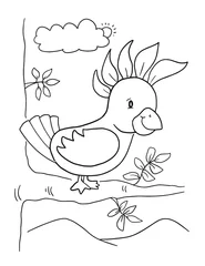 Stickers pour porte Dessin animé Mignon Oiseau Tropical Coloriage Livre Page Illustration Vectorielle Art