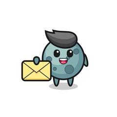 cartoon illustration of asteroid holding a yellow letter