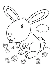 Fototapete Süße Osterhase Kaninchen Färbung Seite Vektor Illustration Kunst © Blue Foliage