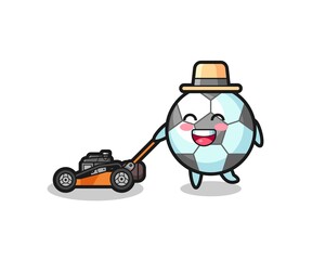 illustration of the football character using lawn mower