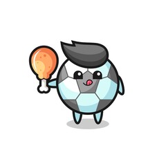 football cute mascot is eating a fried chicken