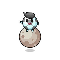 illustration of football cartoon sitting on the moon