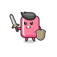 Fototapeta premium cute bubble gum soldier fighting with sword and shield