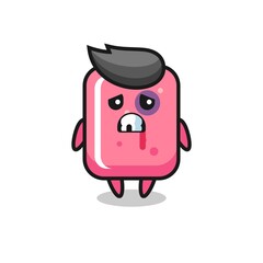 injured bubble gum character with a bruised face