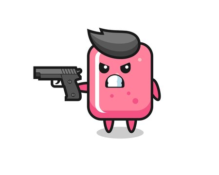 the cute bubble gum character shoot with a gun