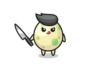 cute spotted egg mascot as a psychopath holding a knife