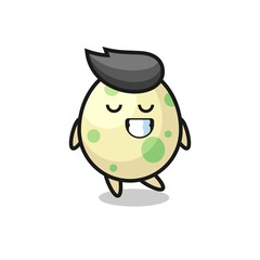 spotted egg cartoon illustration with a shy expression