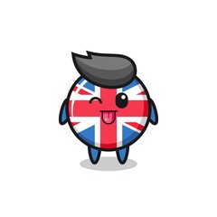 cute united kingdom flag badge character in sweet expression while sticking out her tongue