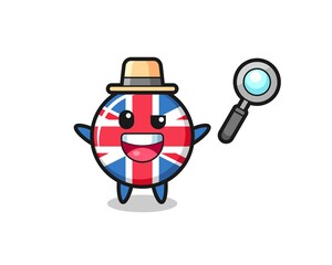 Fototapeta premium illustration of the united kingdom flag badge mascot as a detective who manages to solve a case