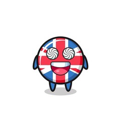 cute united kingdom flag badge character with hypnotized eyes