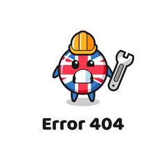 error 404 with the cute united kingdom flag badge mascot