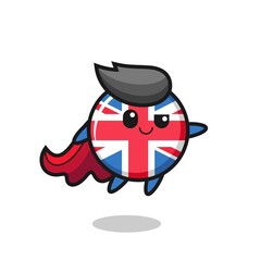 cute united kingdom flag badge superhero character is flying